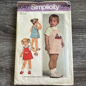 Vintage Simplicity Pattern 8047, Toddlers' Dress/Jumper/Overalls, CUT, Size 3